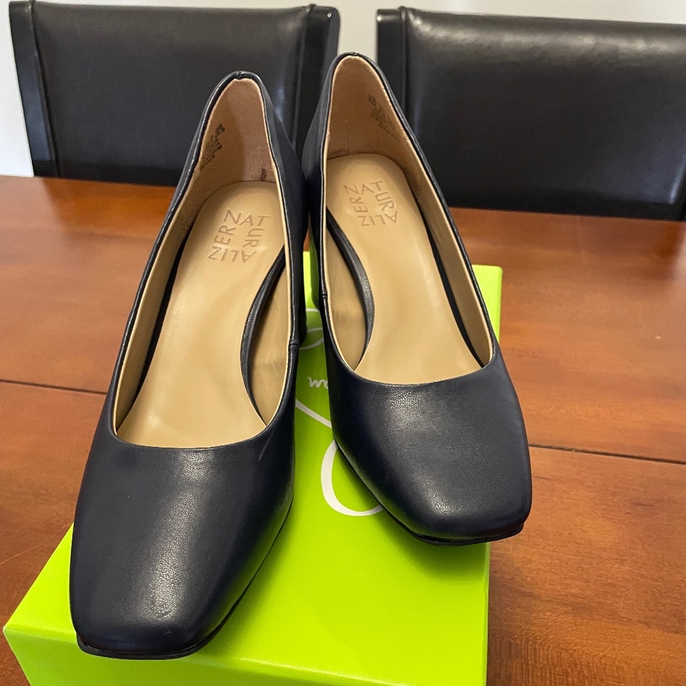 Naturalizer Blue Leather Square-Toe Pumps